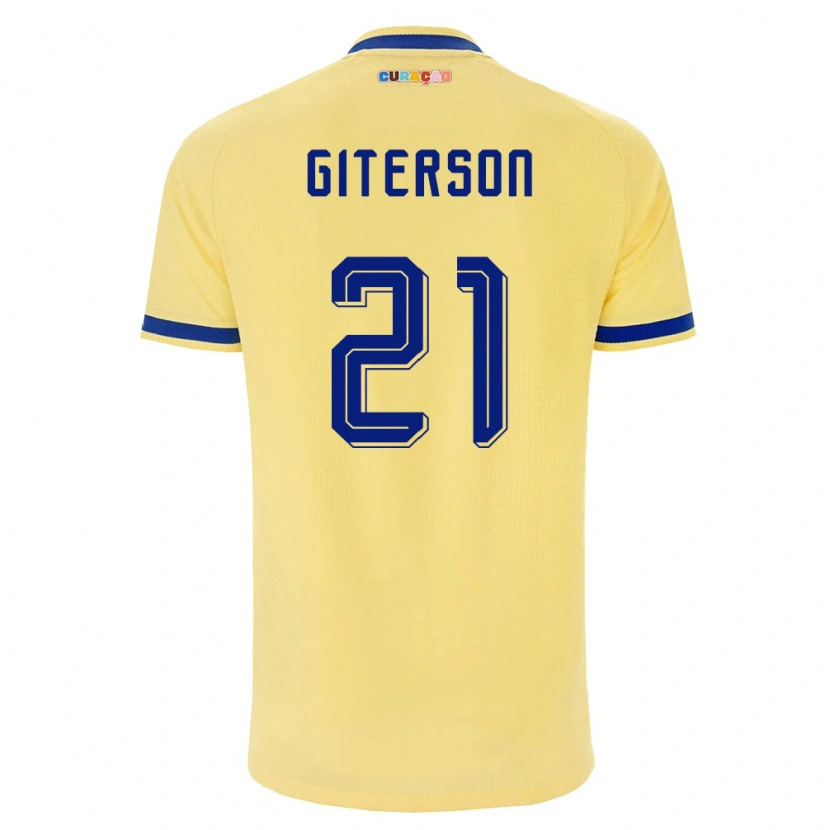 Danxen Hombre Camiseta Curazao Jurvensly Giterson #21 Amarillo Marino Rosa 2ª Equipación 26-28 La Camisa