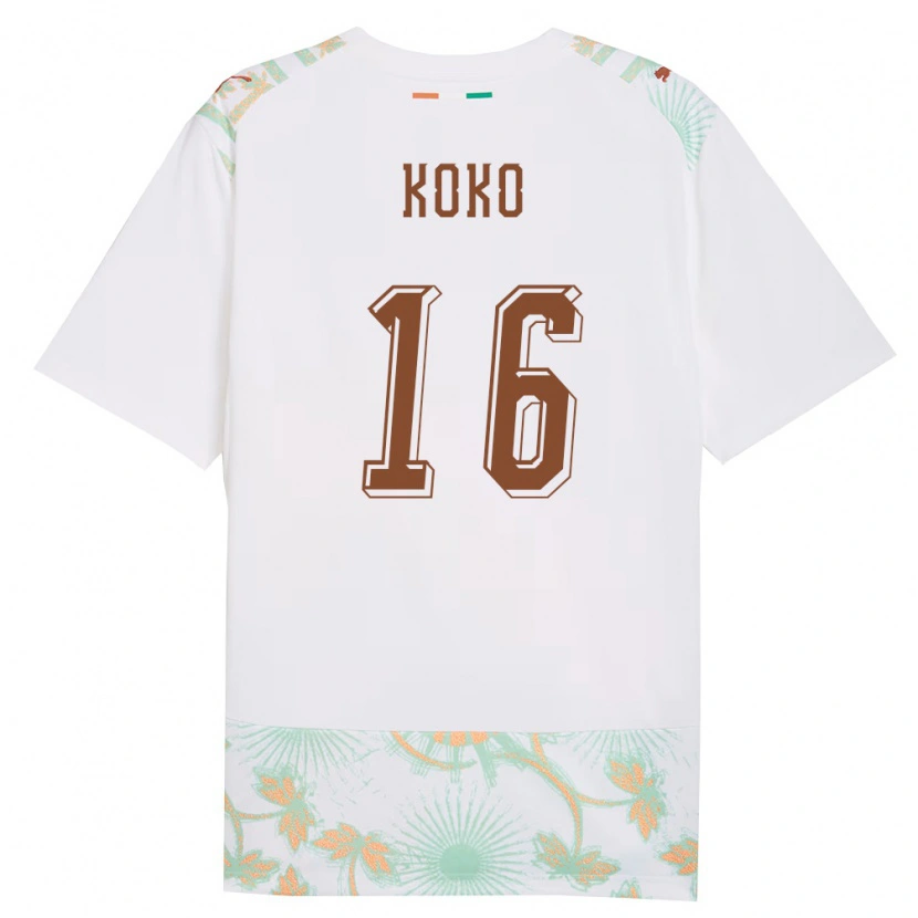 Danxen Hombre Camiseta Costa De Marfil Paul Koko #16 Blanco Naranja Verde 2ª Equipación 26-28 La Camisa