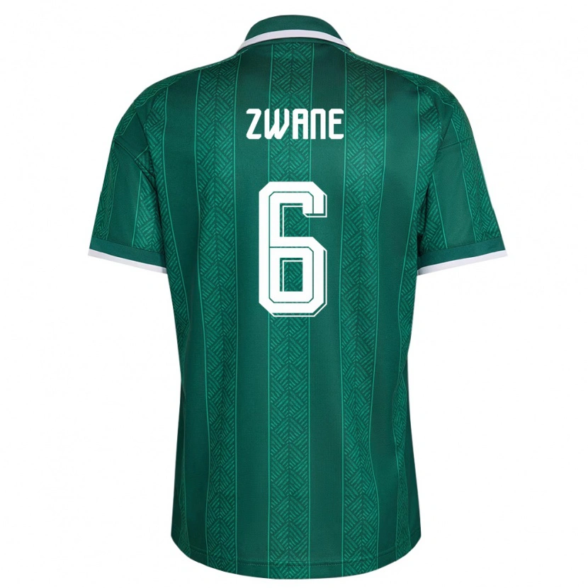 Danxen Hombre Camiseta Sudáfrica Samkelo Zwane #6 Verde Blanco Oro 2ª Equipación 26-28 La Camisa