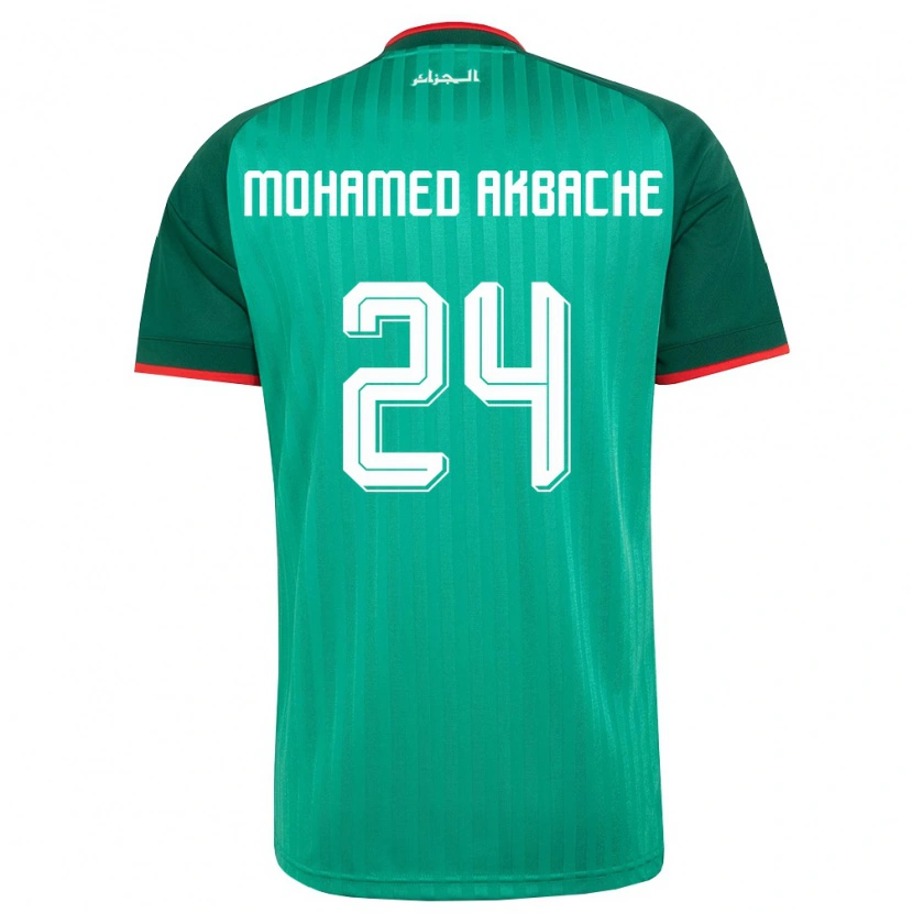 Danxen Hombre Camiseta Argelia Tahar Mohamed Akbache #24 Verde Rojo Blanco 2ª Equipación 26-28 La Camisa