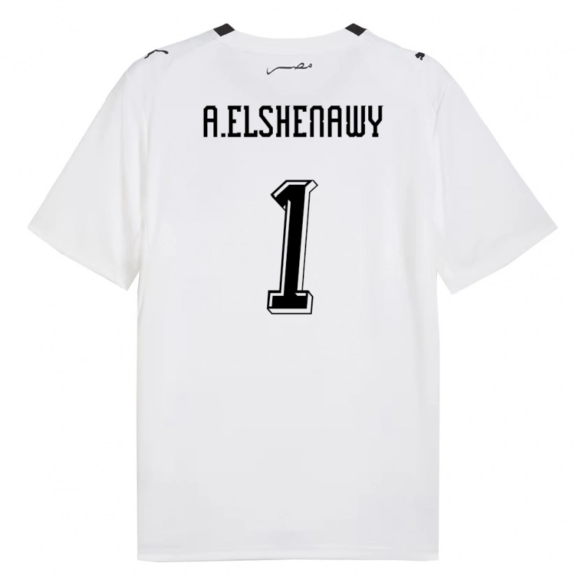 Danxen Hombre Camiseta Egipto Ahmed El Shenawy #1 Blanco Gris Negro 2ª Equipación 26-28 La Camisa