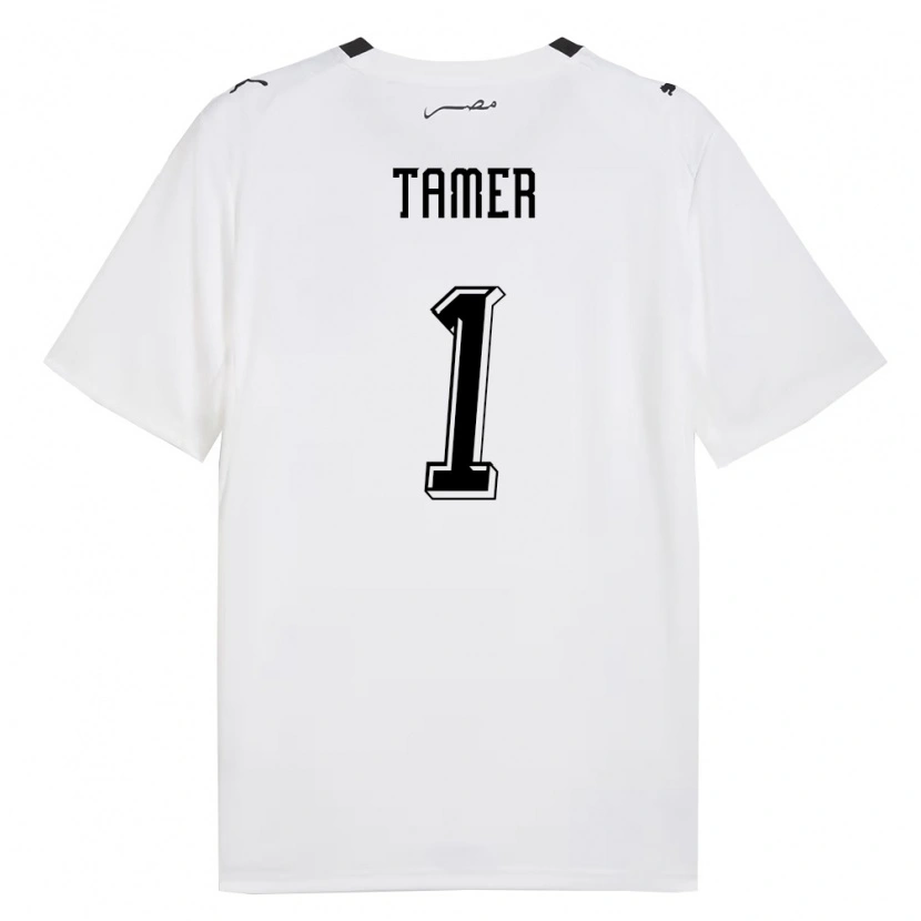 Danxen Hombre Camiseta Egipto Abdelmonem Tamer #1 Blanco Gris Negro 2ª Equipación 26-28 La Camisa
