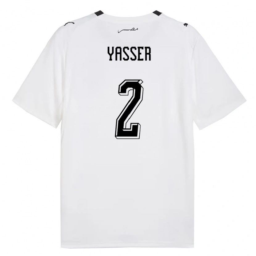 Danxen Hombre Camiseta Egipto Yasser Ibrahim #2 Blanco Gris Negro 2ª Equipación 26-28 La Camisa