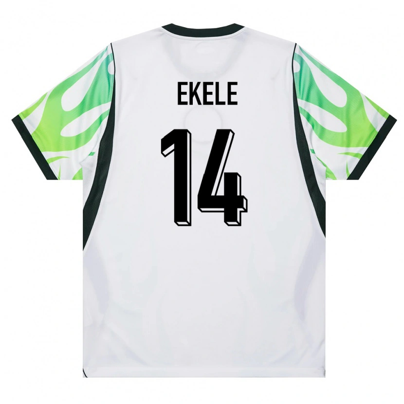 Danxen Hombre Camiseta Nigeria Emmanuel Ekele #14 Blanco Verde 2ª Equipación 26-28 La Camisa