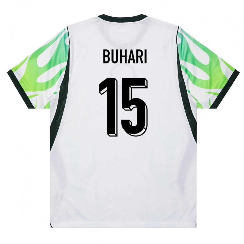Danxen Hombre Camiseta Nigeria Ibrahim Buhari #15 Blanco Verde 2ª Equipación 26-28 La Camisa