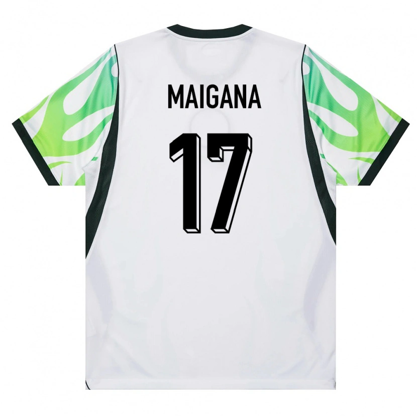 Danxen Hombre Camiseta Nigeria Tahir Maigana #17 Blanco Verde 2ª Equipación 26-28 La Camisa