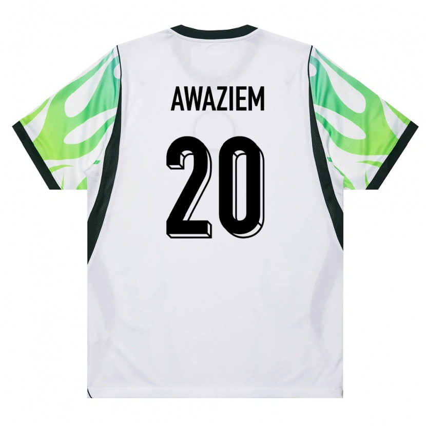 Danxen Hombre Camiseta Nigeria Chidozie Awaziem #20 Blanco Verde 2ª Equipación 26-28 La Camisa