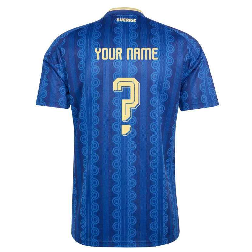 Danxen Hombre Camiseta Suecia Su Nombre #0 Azul Amarillo Marino 2ª Equipación 26-28 La Camisa
