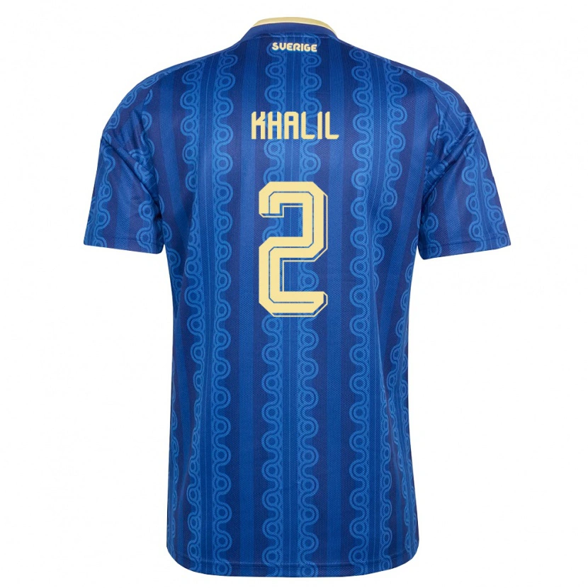 Danxen Hombre Camiseta Suecia Elias Khalil #2 Azul Amarillo Marino 2ª Equipación 26-28 La Camisa