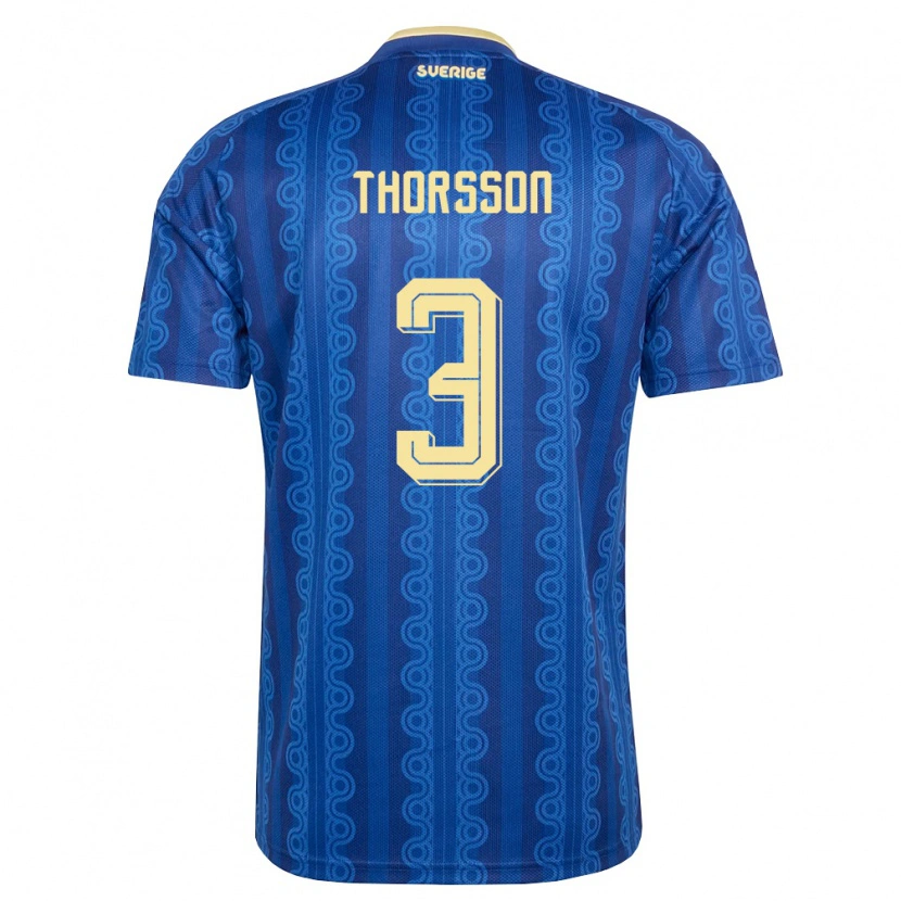 Danxen Hombre Camiseta Suecia Hampus Thorsson #3 Azul Amarillo Marino 2ª Equipación 26-28 La Camisa