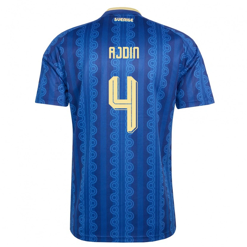 Danxen Hombre Camiseta Suecia Gjan Ajdin #4 Azul Amarillo Marino 2ª Equipación 26-28 La Camisa