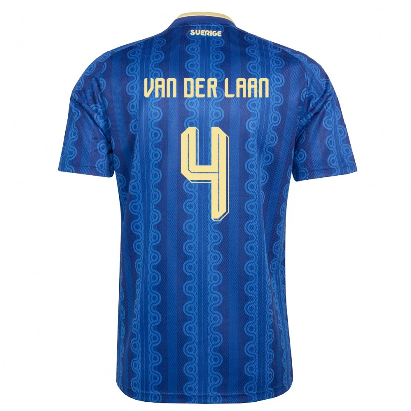 Danxen Hombre Camiseta Suecia Elvis Van Der Laan #4 Azul Amarillo Marino 2ª Equipación 26-28 La Camisa