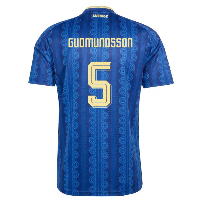 Danxen Hombre Camiseta Suecia Gabriel Gudmundsson #5 Azul Amarillo Marino 2ª Equipación 26-28 La Camisa