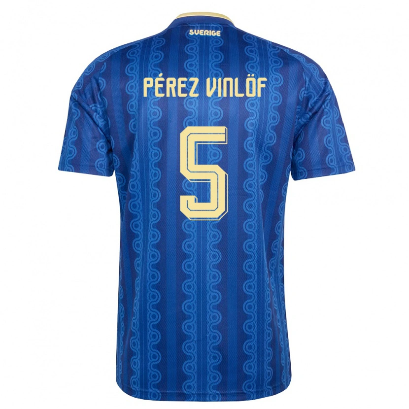Danxen Hombre Camiseta Suecia Matteo Pérez Vinlöf #5 Azul Amarillo Marino 2ª Equipación 26-28 La Camisa