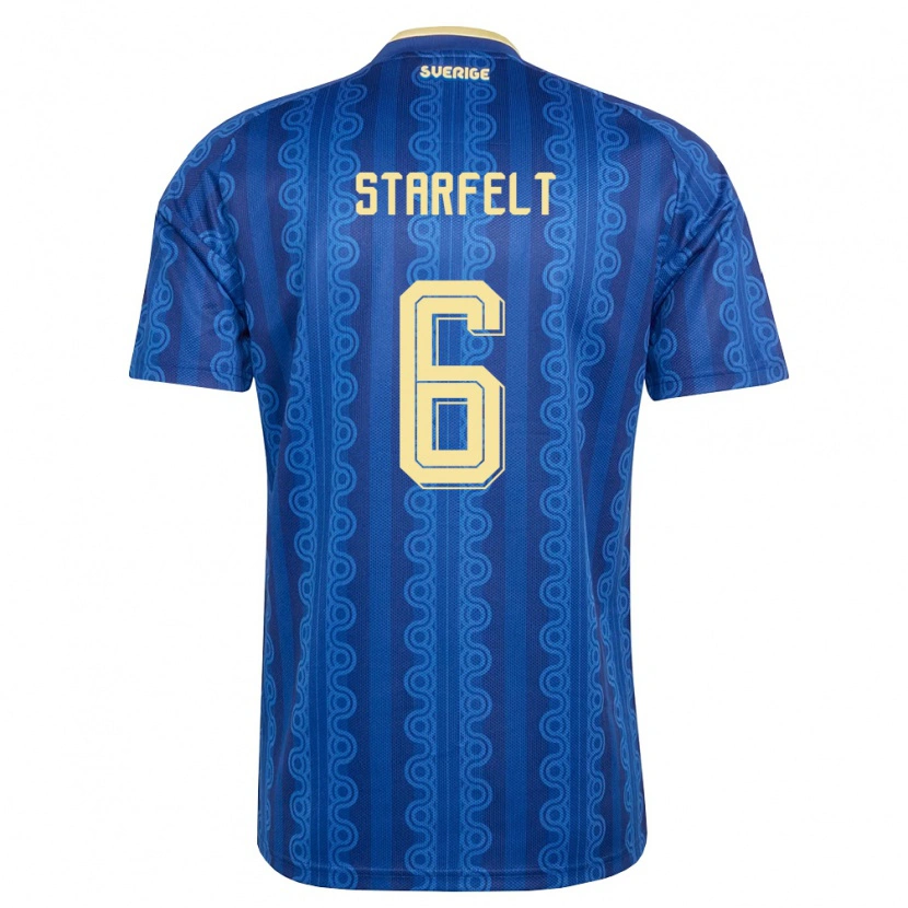 Danxen Hombre Camiseta Suecia Carl Starfelt #6 Azul Amarillo Marino 2ª Equipación 26-28 La Camisa