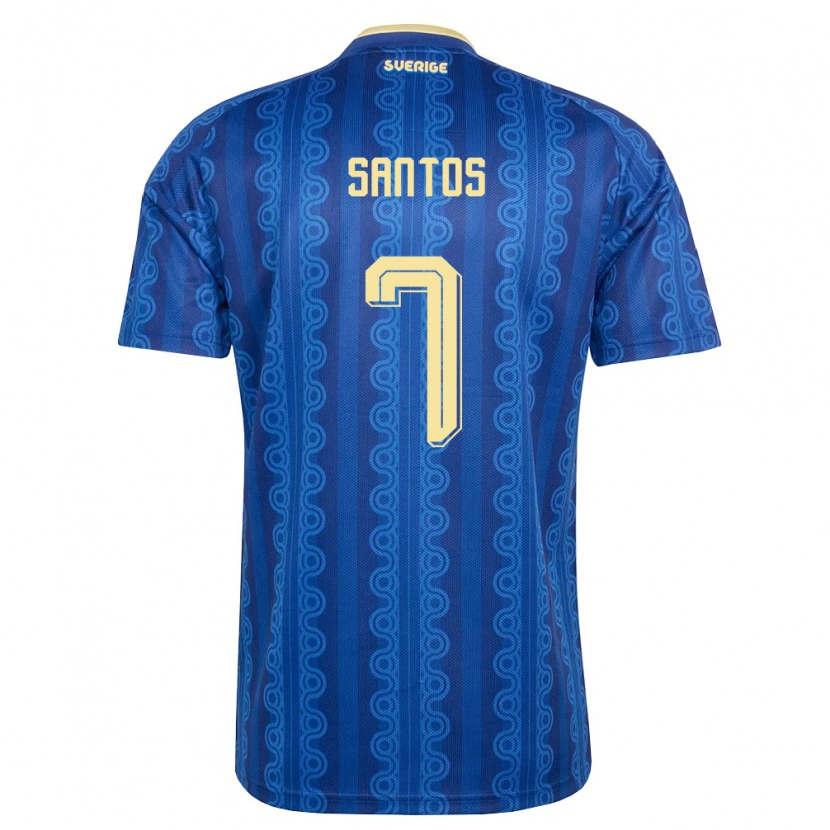 Danxen Hombre Camiseta Suecia Gabriel Santos #7 Azul Amarillo Marino 2ª Equipación 26-28 La Camisa