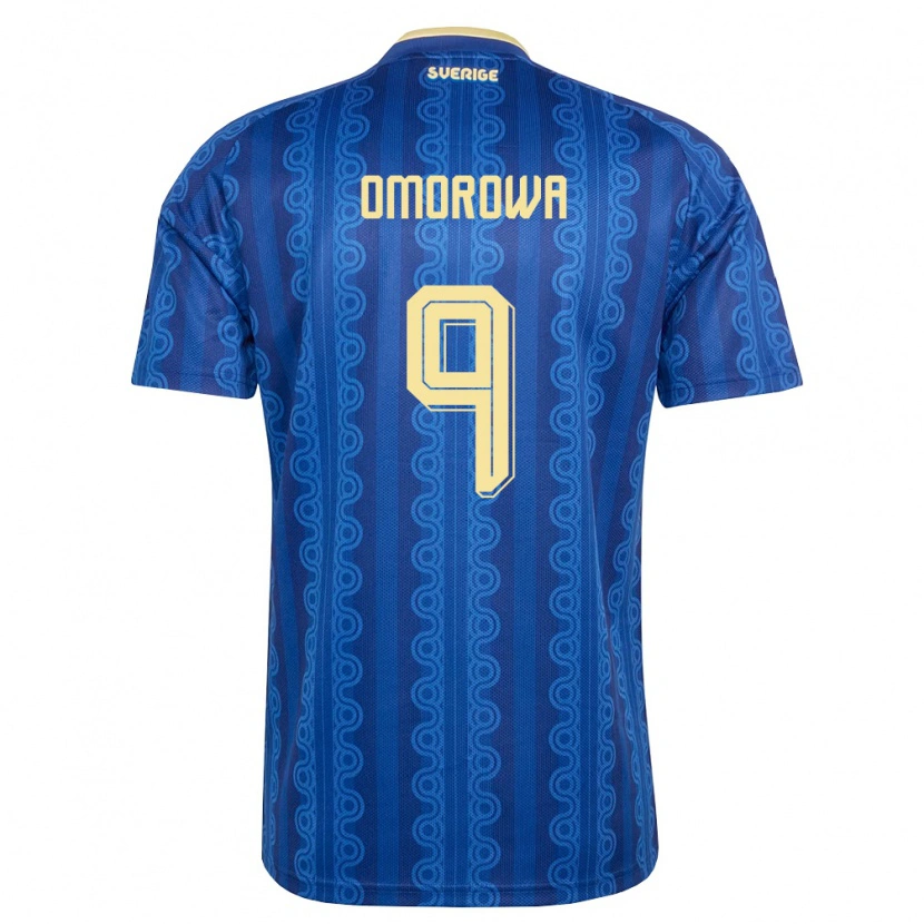Danxen Hombre Camiseta Suecia Richie Omorowa #9 Azul Amarillo Marino 2ª Equipación 26-28 La Camisa