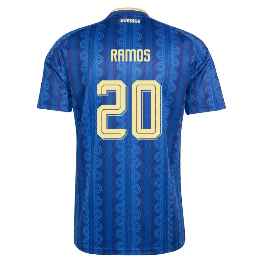 Danxen Hombre Camiseta Suecia Samuel Ramos #20 Azul Amarillo Marino 2ª Equipación 26-28 La Camisa