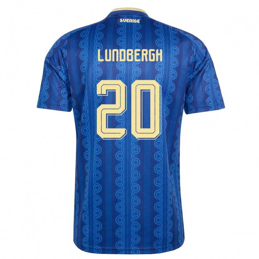 Danxen Hombre Camiseta Suecia Theodor Lundbergh #20 Azul Amarillo Marino 2ª Equipación 26-28 La Camisa