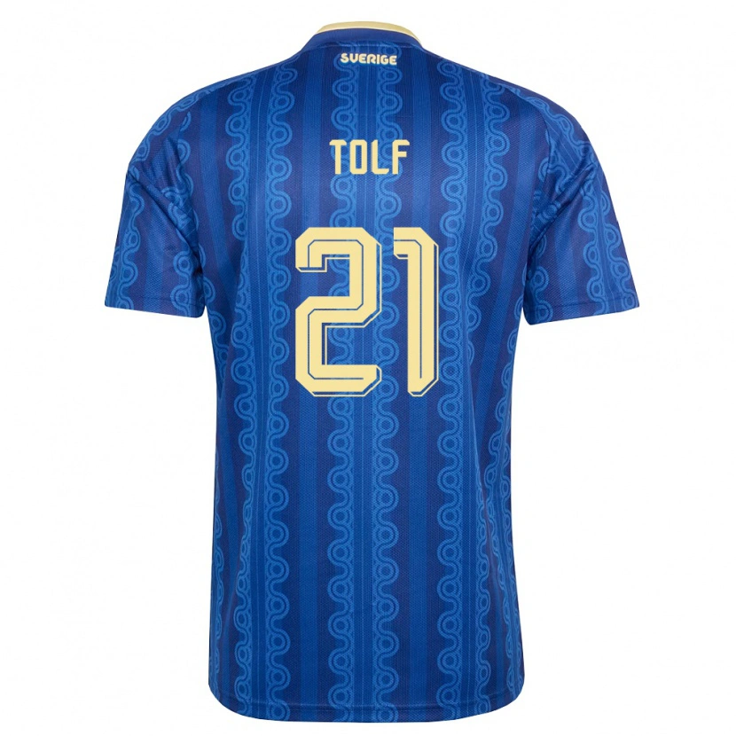 Danxen Hombre Camiseta Suecia Noah Tolf #21 Azul Amarillo Marino 2ª Equipación 26-28 La Camisa
