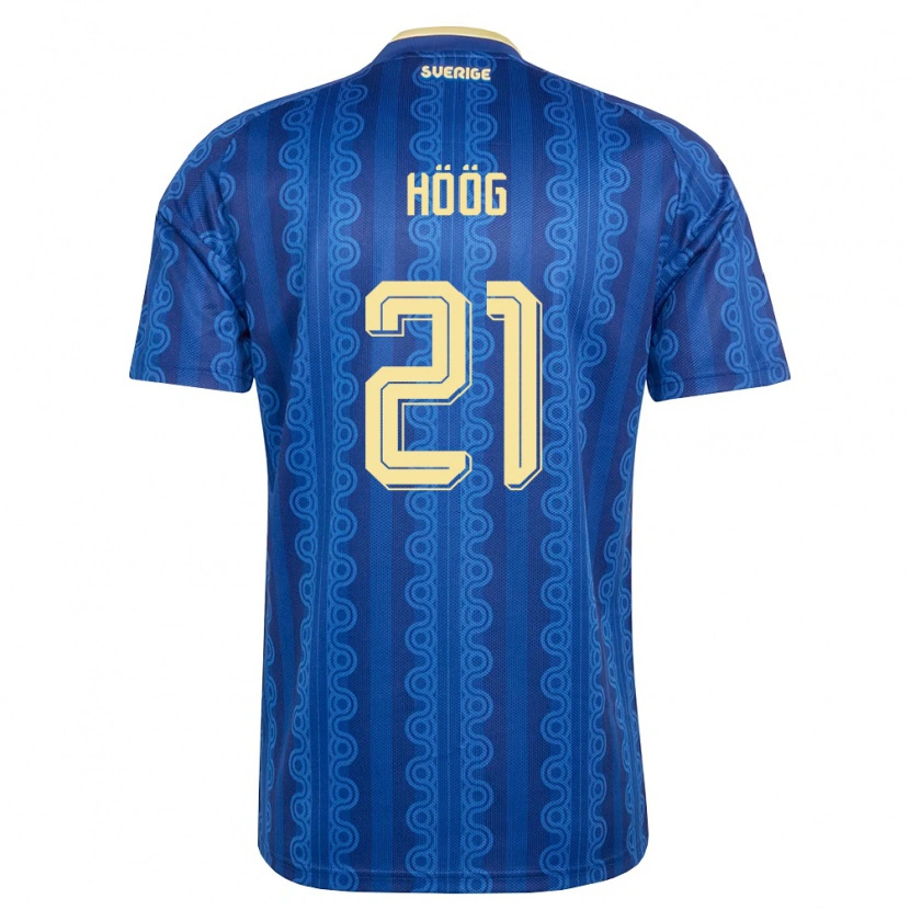 Danxen Hombre Camiseta Suecia Anton Höög #21 Azul Amarillo Marino 2ª Equipación 26-28 La Camisa