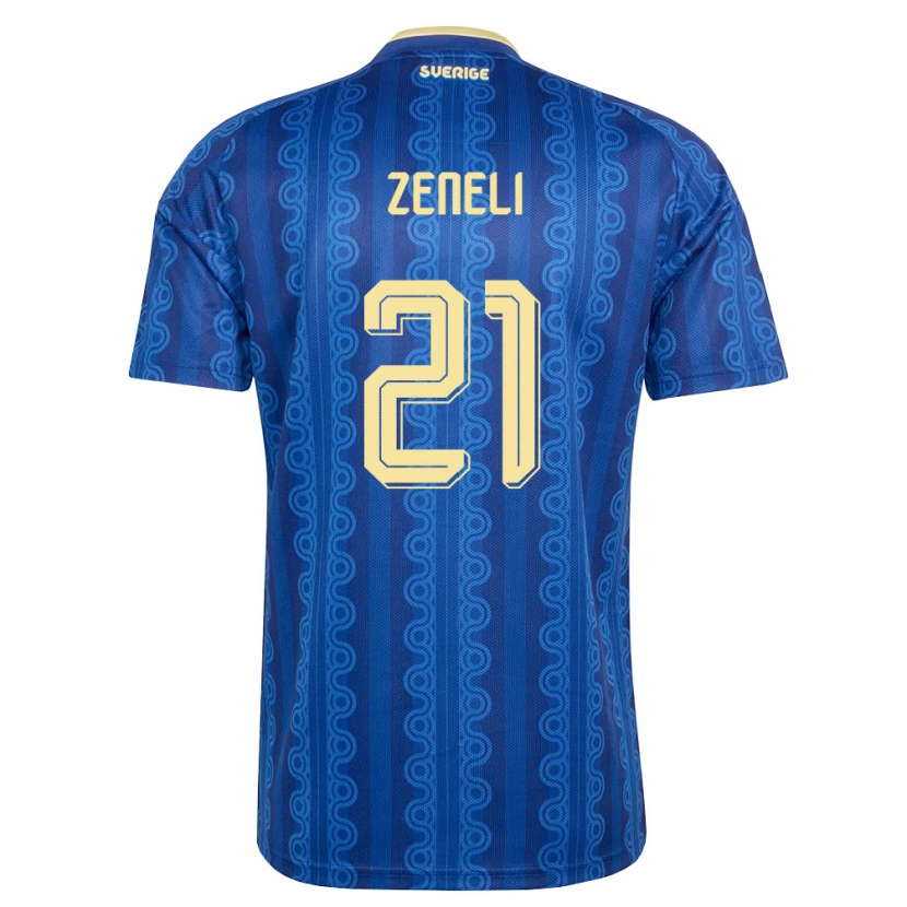 Danxen Hombre Camiseta Suecia Besfort Zeneli #21 Azul Amarillo Marino 2ª Equipación 26-28 La Camisa