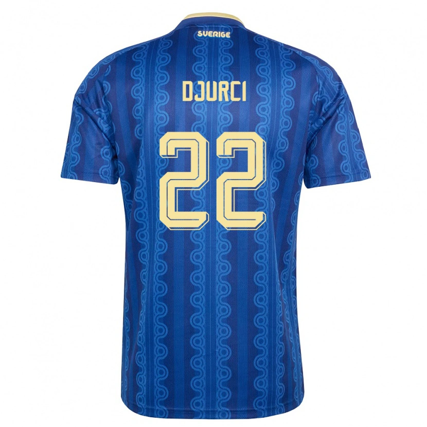 Danxen Hombre Camiseta Suecia Oliver Djurci #22 Azul Amarillo Marino 2ª Equipación 26-28 La Camisa