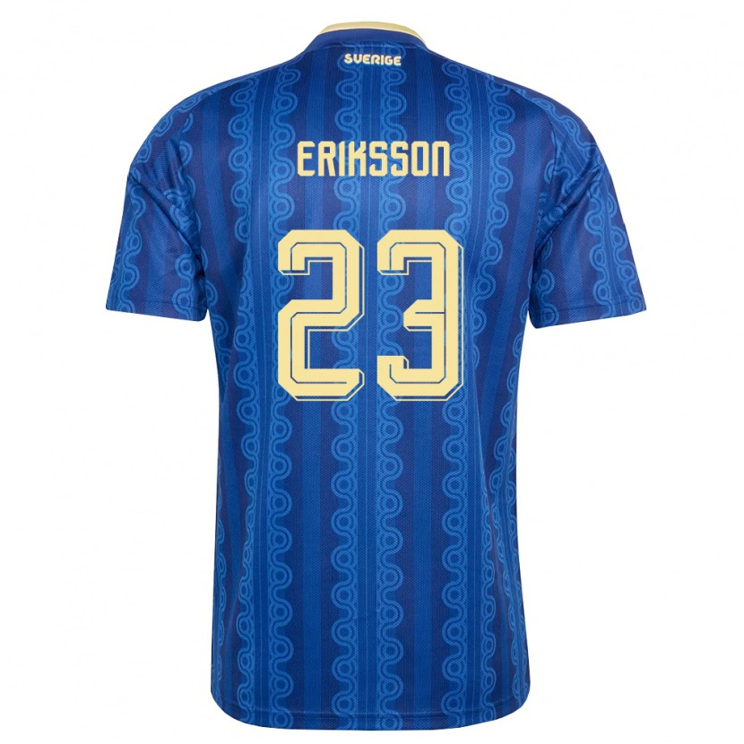 Danxen Hombre Camiseta Suecia Simon Eriksson #23 Azul Amarillo Marino 2ª Equipación 26-28 La Camisa