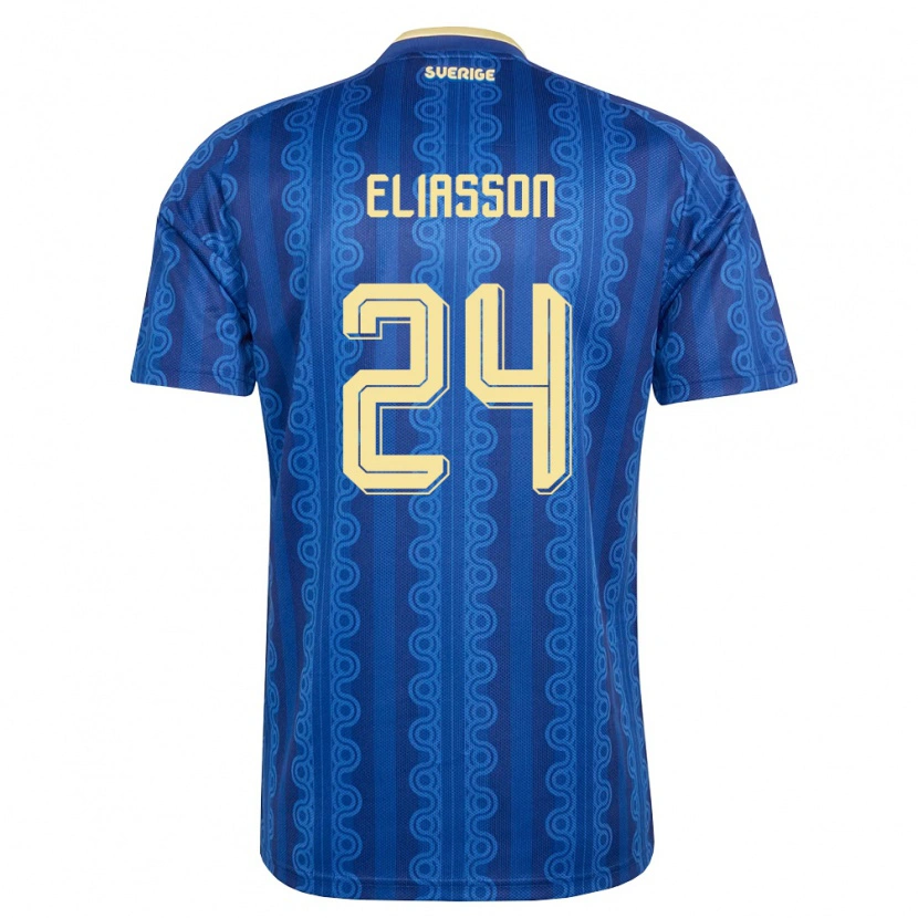 Danxen Hombre Camiseta Suecia Niclas Eliasson #24 Azul Amarillo Marino 2ª Equipación 26-28 La Camisa