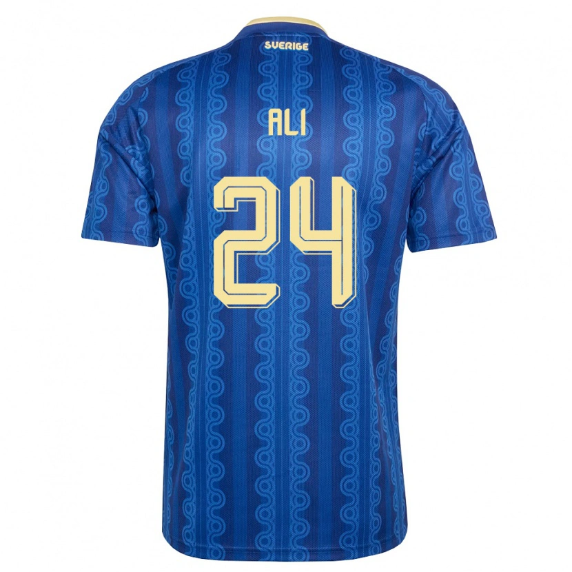 Danxen Hombre Camiseta Suecia Taha Ali #24 Azul Amarillo Marino 2ª Equipación 26-28 La Camisa