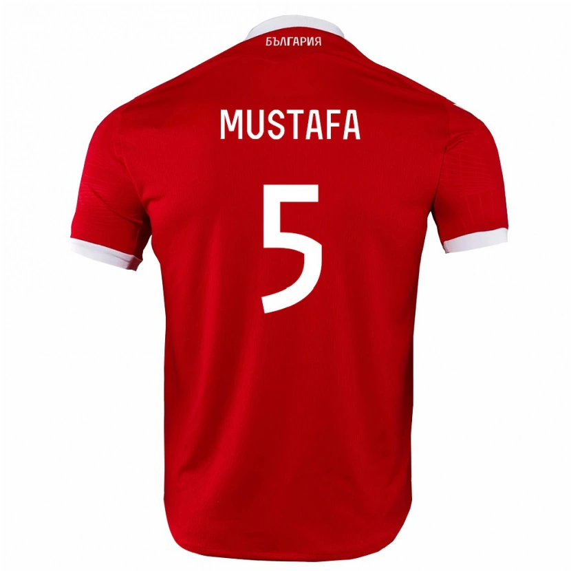 Danxen Hombre Camiseta Bulgaria Timur Mustafa #5 Rojo Blanco 2ª Equipación 26-28 La Camisa
