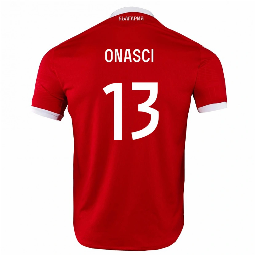 Danxen Hombre Camiseta Bulgaria Kubrat Onasci #13 Rojo Blanco 2ª Equipación 26-28 La Camisa