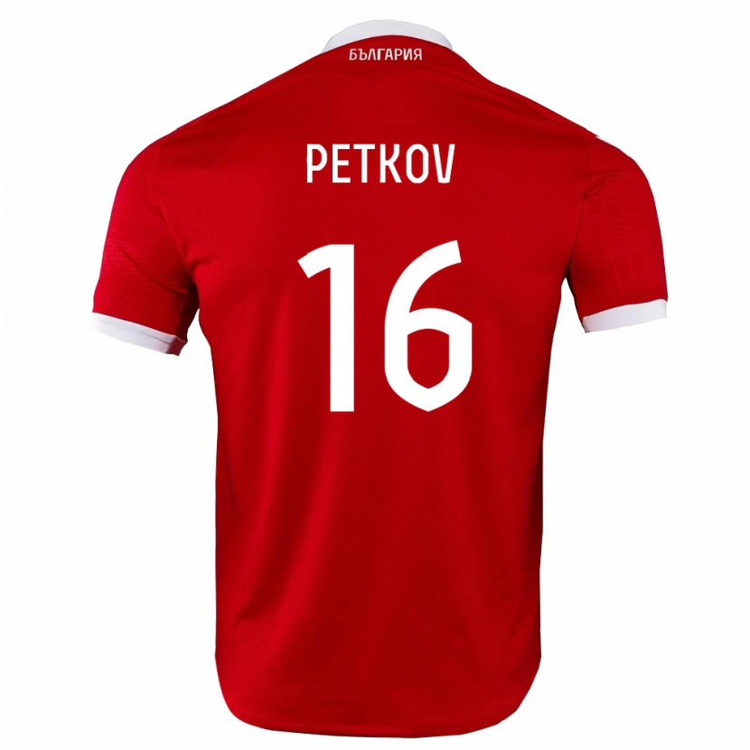 Danxen Hombre Camiseta Bulgaria Marin Petkov #16 Rojo Blanco 2ª Equipación 26-28 La Camisa