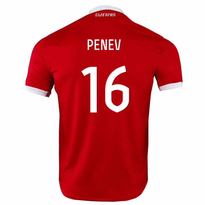 Danxen Hombre Camiseta Bulgaria Georgi Penev #16 Rojo Blanco 2ª Equipación 26-28 La Camisa
