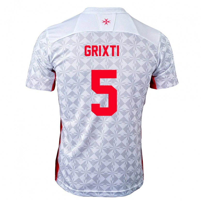 Danxen Hombre Camiseta Malta Kaiden Grixti #5 Gris Blanco Rojo 2ª Equipación 26-28 La Camisa