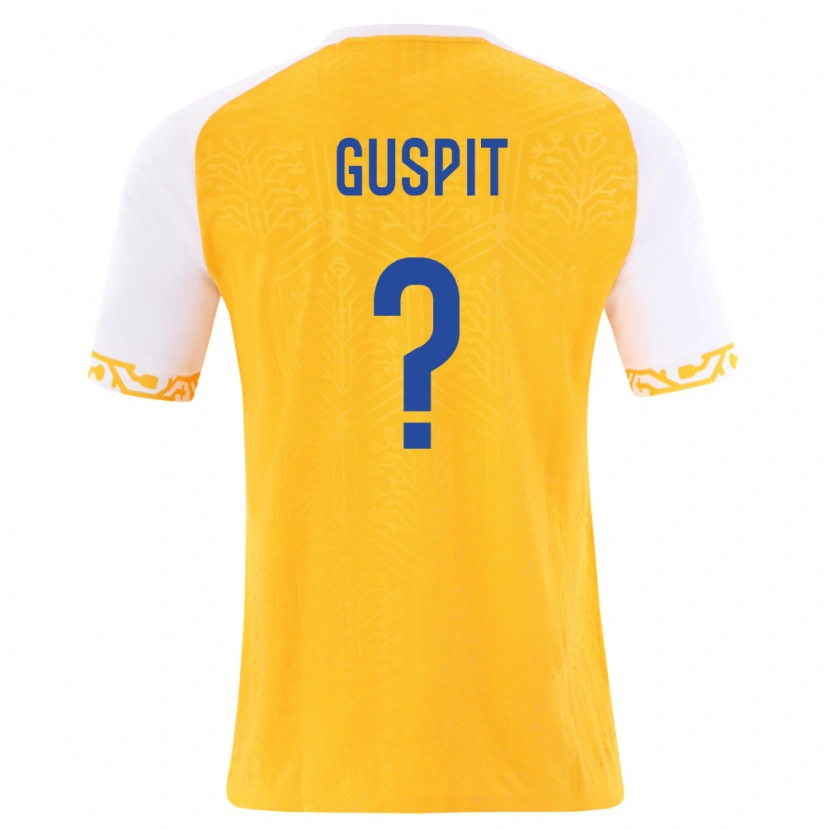 Danxen Hombre Camiseta Moldavia Denis Guspit #0 Amarillo Blanco 2ª Equipación 26-28 La Camisa
