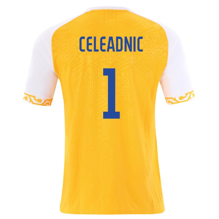 Danxen Hombre Camiseta Moldavia Dumitru Celeadnic #1 Amarillo Blanco 2ª Equipación 26-28 La Camisa