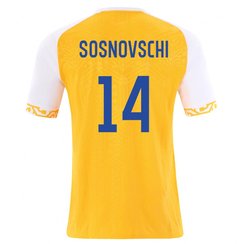 Danxen Hombre Camiseta Moldavia Andrei Sosnovschi #14 Amarillo Blanco 2ª Equipación 26-28 La Camisa
