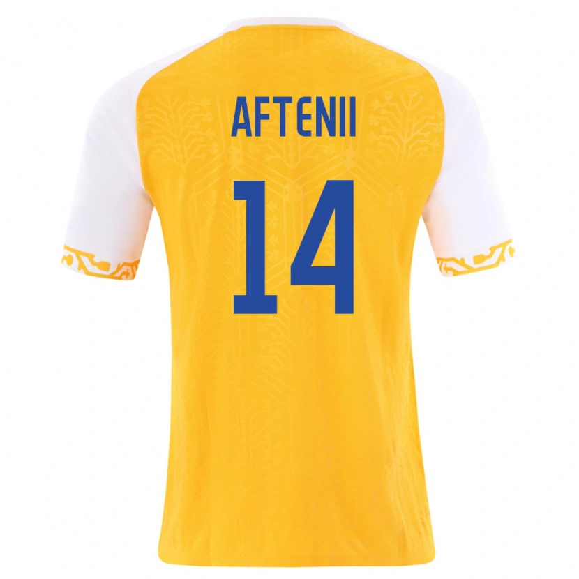 Danxen Hombre Camiseta Moldavia Artiom Aftenii #14 Amarillo Blanco 2ª Equipación 26-28 La Camisa