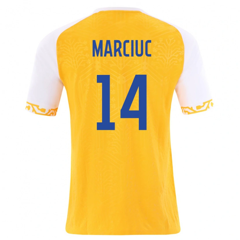 Danxen Hombre Camiseta Moldavia Dumitru Marciuc #14 Amarillo Blanco 2ª Equipación 26-28 La Camisa