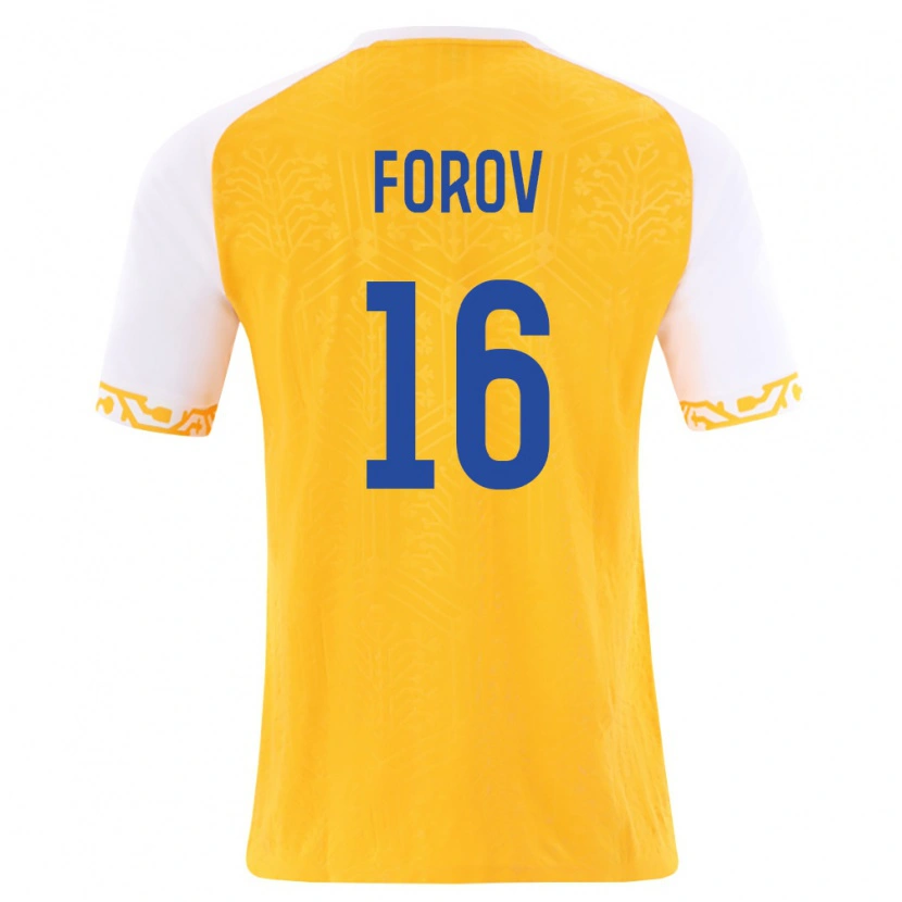 Danxen Hombre Camiseta Moldavia Danila Forov #16 Amarillo Blanco 2ª Equipación 26-28 La Camisa