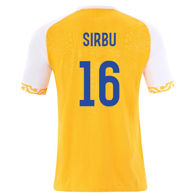 Danxen Hombre Camiseta Moldavia David Sirbu #16 Amarillo Blanco 2ª Equipación 26-28 La Camisa