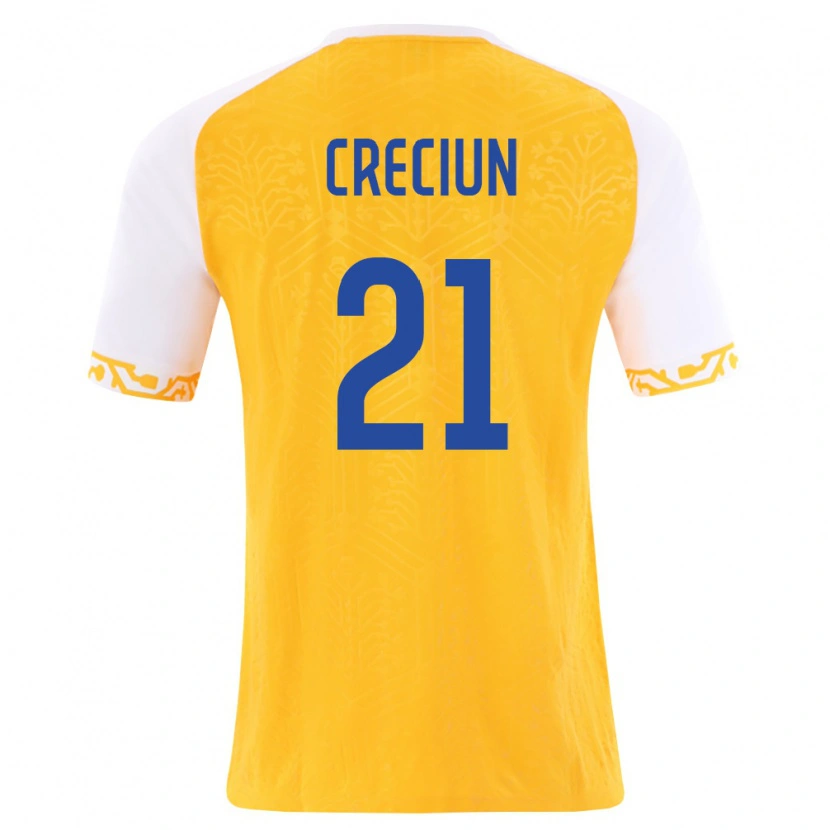 Danxen Hombre Camiseta Moldavia Eduard Creciun #21 Amarillo Blanco 2ª Equipación 26-28 La Camisa