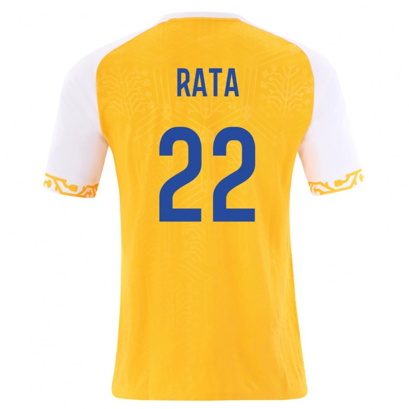 Danxen Hombre Camiseta Moldavia Vadim Rață #22 Amarillo Blanco 2ª Equipación 26-28 La Camisa