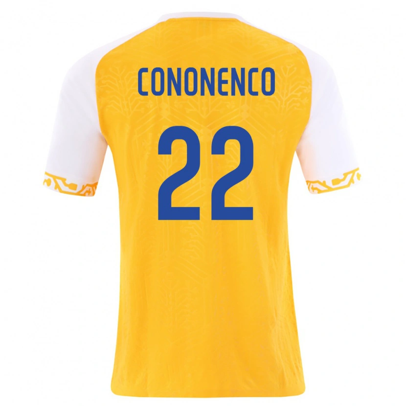 Danxen Hombre Camiseta Moldavia Maxim Cononenco #22 Amarillo Blanco 2ª Equipación 26-28 La Camisa