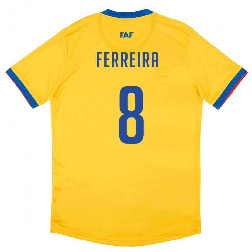Danxen Hombre Camiseta Andorra Hugo Ferreira #8 Amarillo Azul Rojo 2ª Equipación 26-28 La Camisa