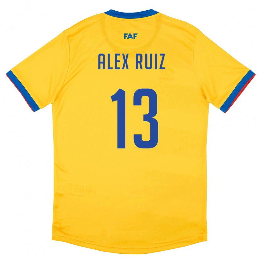 Danxen Hombre Camiseta Andorra Alex Ruiz #13 Amarillo Azul Rojo 2ª Equipación 26-28 La Camisa