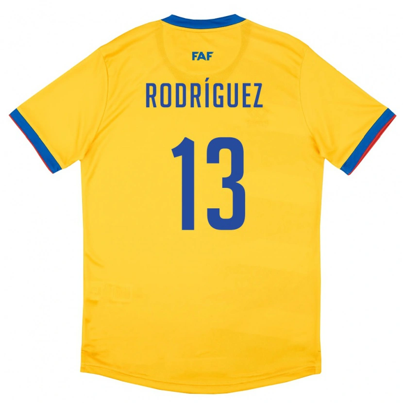 Danxen Hombre Camiseta Andorra Arnau Rodríguez #13 Amarillo Azul Rojo 2ª Equipación 26-28 La Camisa