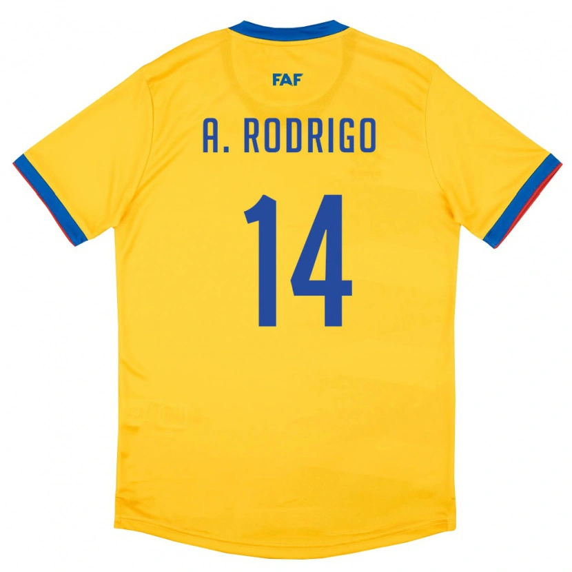 Danxen Hombre Camiseta Andorra Arón Rodrigo #14 Amarillo Azul Rojo 2ª Equipación 26-28 La Camisa