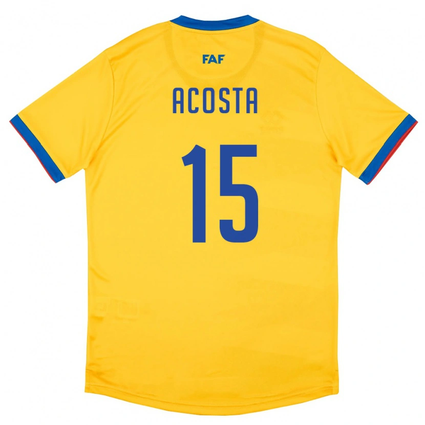 Danxen Hombre Camiseta Andorra Guillem Acosta #15 Amarillo Azul Rojo 2ª Equipación 26-28 La Camisa